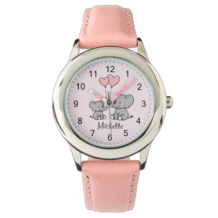 Montre Nom personnalisé Éléphant Maman & Bébé Rose
