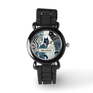 Montre Nom personnalisé eWatch Watch, Retro Cat Watch