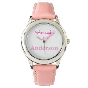 Montre Nom personnalisé Filles roses mignonnes