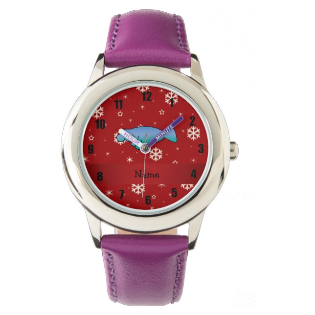 Montre Nom personnalisé flocon de neige rouge manat (devant)