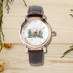 Montre Nom personnalisé Forêt de pins et montagne