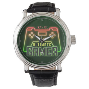 Montre NOM Personnalisé Gamer Faux Neon Jeu Vidéo Retro