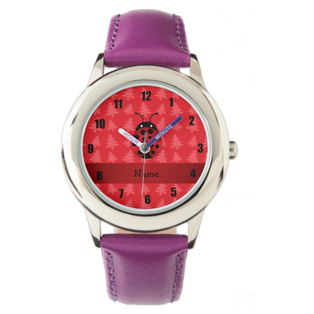 Montre Nom personnalisé ladybug red christmas arbres (devant)