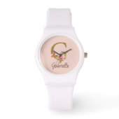 Montre Nom personnalisé Lettre G Or Foil Blush Roses rose (Recto)