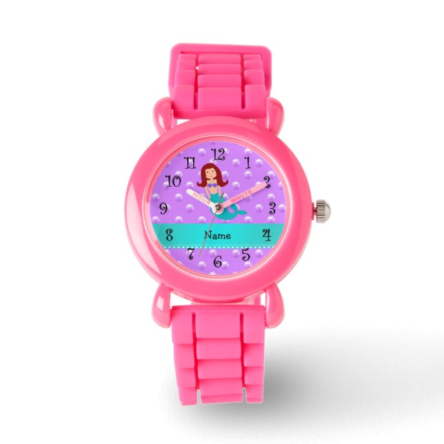 Montre Nom personnalisé mermaid perles violettes (Recto)