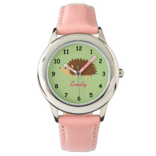 Montre Nom personnalisé mignon hérisson rose filles regar