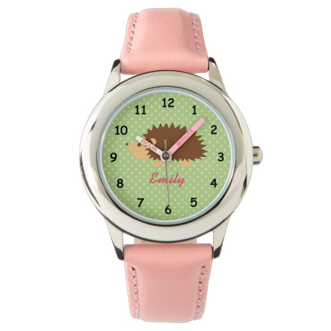 Montre Nom personnalisé mignon hérisson rose filles regar (devant)