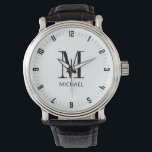 Montre Nom personnalisé Monogramme initial<br><div class="desc">Un simple cadeau personnalisé de montre de graduation avec une initiale en noir avec le nom monogramme. Simple look classique.</div>