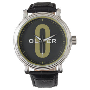 Montre Nom personnalisé Monogramme personnalisé Noir Or B