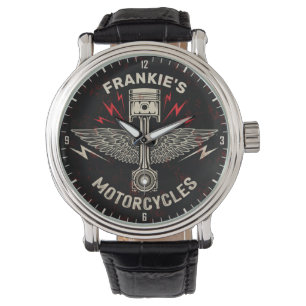 Montre Nom personnalisé Motorcycle Piston Wings Biker Gar