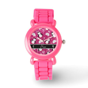 Montre Nom personnalisé pingouins de parties scintillant