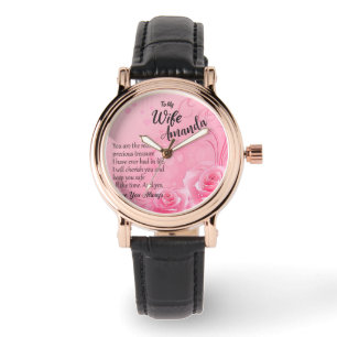 Montre Nom personnalisé Pink Rose Message pour femme