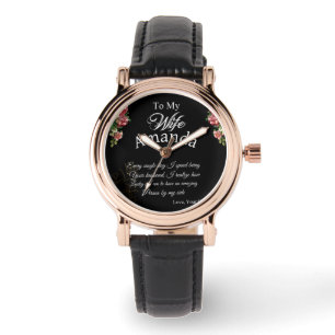 Montre Nom personnalisé Pink Rose Message pour femme