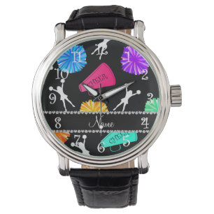 Montre Nom personnalisé pompons chevelus noirs