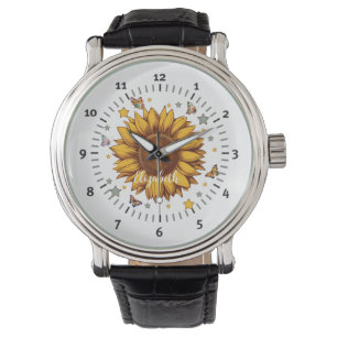 Montre Nom personnalisé pour fille rétro cadeau tournesol