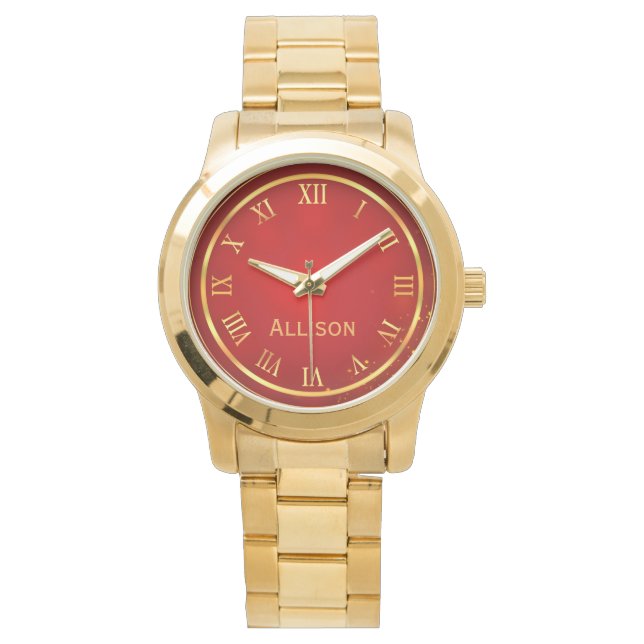 Montre Nom personnalisé Red Gold Classy Élégant Roman (devant)