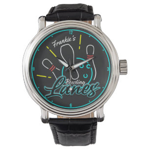Montre Nom personnalisé Retro Faux Neon Bowler Bowler Lan