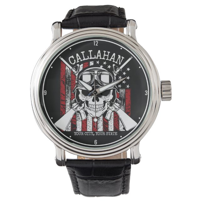 Montre NOM personnalisé Soldat Crâne Double Armes USA Dra (devant)