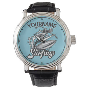 Montre NOM personnalisé Surfer Big Wave Skeleton Surfing