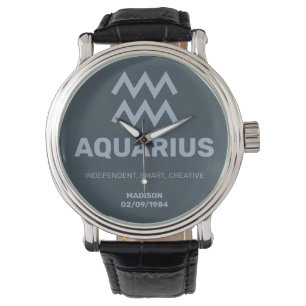 Montre Nom personnalisé / Texte Symbole zodiaque Aquarius
