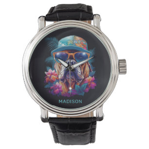 Montre Nom personnalisé Tropical Vacances Chien