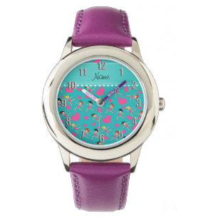 Montre Nom personnalisé turquoise fille gymnaste coeur ét