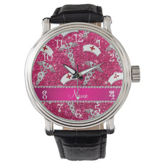 Montre Nom rose rose parties scintillant infirmière casqu