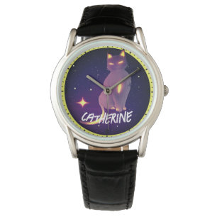 Montre Nom sur mesure Artitic Cute Chat et la nuit de la 