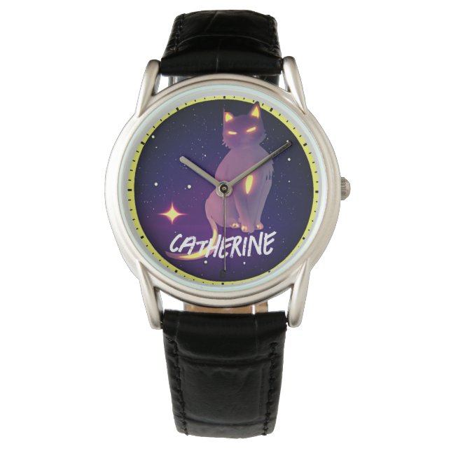 Montre Nom sur mesure Artitic Cute Chat et la nuit de la  (devant)