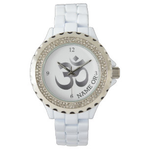 Montre Nom, Unique Symbole Om Métal Texturé Rhinestone