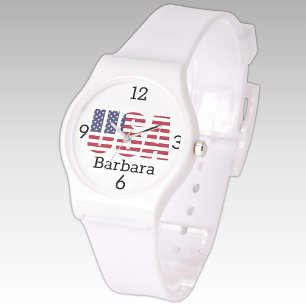 Montre Nom, USA Stars & Stripes White Silicone Strap