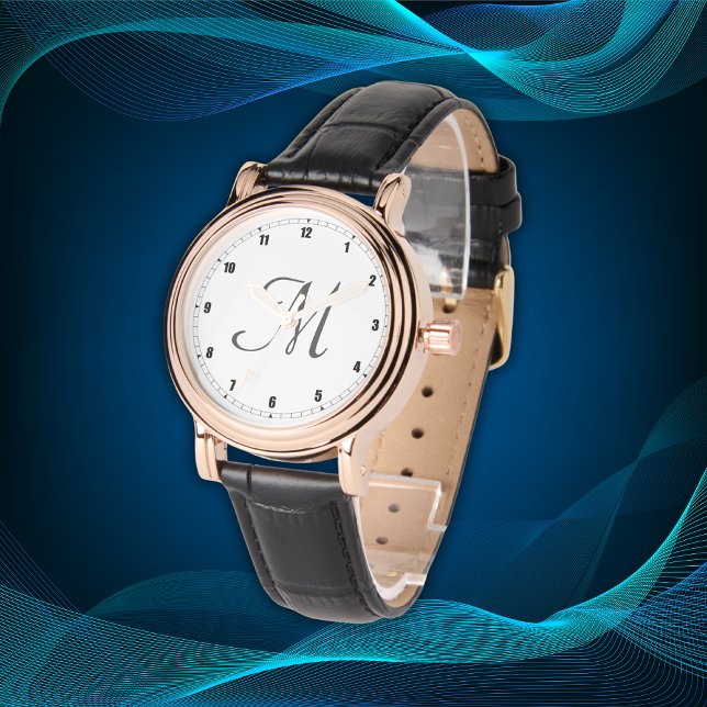 Montre Nombre minimal simple initial de monogrammes noir  (Créateur téléchargé)