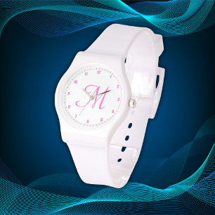 Montre Nombre minimal simple initial de monogrammes rose 