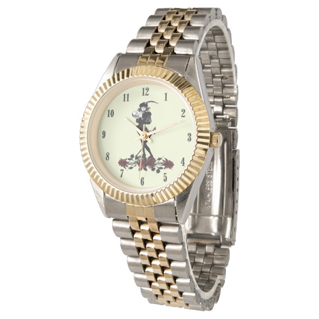 Montre Nombre noir de hameçon visage rose (Incliné)