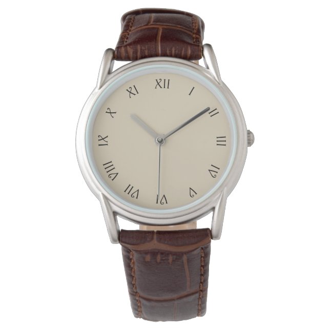 Montre Nombres romains de script noir sur eau beige (devant)