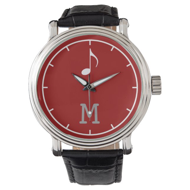 Montre note musicale M initiale rouge (devant)