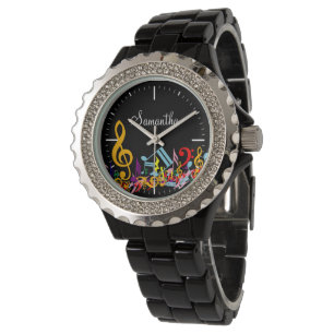 Montre Notes de musique colorée sur le noir