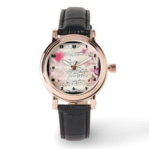 Montre Notes musicales et design Vintage Rose