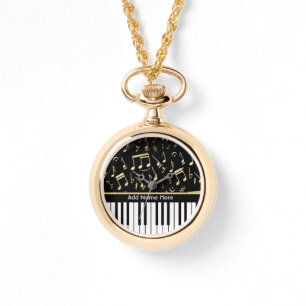 Montre Notes musicales et touches de piano Noir et Or
