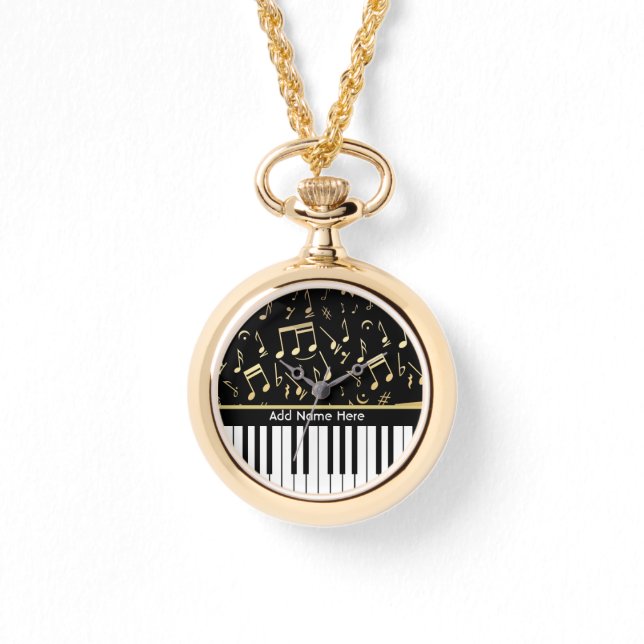 Montre Notes musicales et touches de piano Noir et Or (Recto)