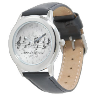 Montre Notes musicales noires et grises personnalisées
