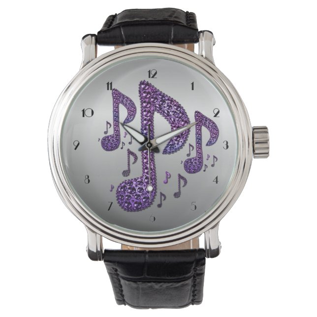 Montre Notes musicales Silver Purple Sparkle Wrist Watch (devant)