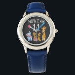 Montre Now I, 11 ans old 11th Birthday at the Zoo<br><div class="desc">Joyeux anniversaire. Funny and lovely Kids Birthday design with a cute Elephant,  two ferrets and a girafe celebrating your birthday at the zoo.</div>