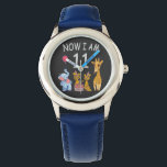Montre Now I, 11 ans old 11th Birthday at the Zoo<br><div class="desc">Joyeux anniversaire. Funny and lovely Kids Birthday design with a cute Elephant,  two ferrets and a girafe celebrating your birthday at the zoo.</div>