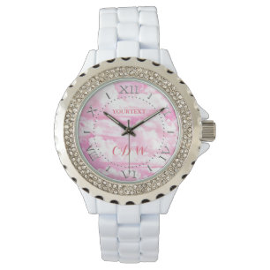 Montre Nuages heureux de fête personnalisés de rose en