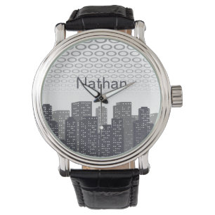 Montre Nuances de gris de paysage urbain personnalisé