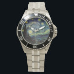 Montre Nuit étoilée par Van Gogh.<br><div class="desc">Nuit étoilée par Van Gogh. Montre en acier inoxydable classique de grand art unique. Peinture à l'huile de post impressionnisme.</div>