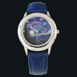 Montre Nuit étoilée par Van Gogh.<br><div class="desc">Nuit étoilée par Van Gogh. Montre bleue réglable pour enfants d'art célèbre unique. Peinture à l'huile de post impressionnisme.</div>