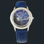 Montre Nuit étoilée par Van Gogh.<br><div class="desc">Nuit étoilée par Van Gogh. Montre bleue réglable pour enfants d'art célèbre unique. Peinture à l'huile de post impressionnisme.</div>