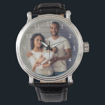 Montre Numéro blanc photo de famille personnalisée<br><div class="desc">Transformez une photo de famille en souvenir précieux qu'il peut utiliser tous les jours. Cette montre est composée de simples numéros blancs sans serif entourant l'espace pour votre photo préférée. Remplacez facilement l'exemple d'image par le vôtre.</div>